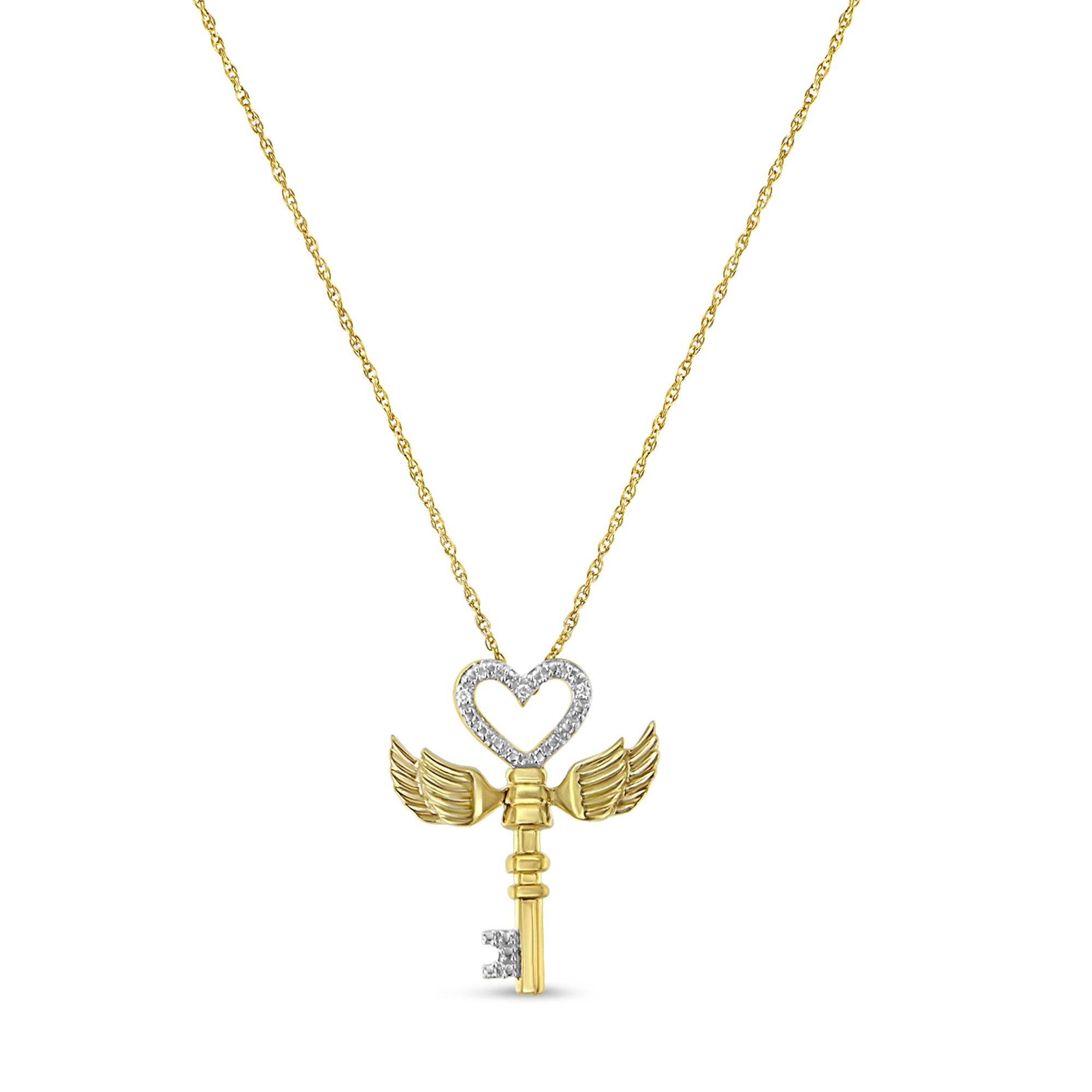 10K Yellow Gold Over 925 Sterling Silver Diamond Accented Heart Angel