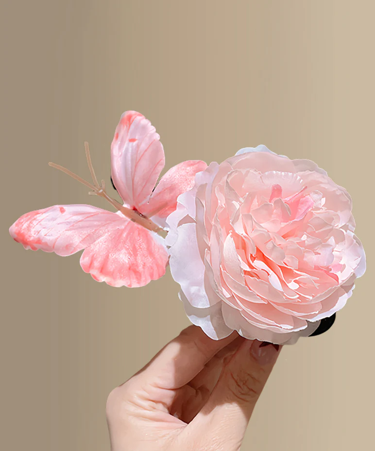 Cute Pink Cloth Butterfly Floral Hairpin