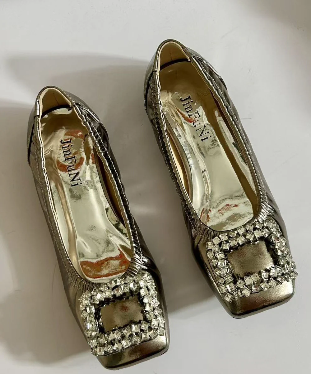 Boutique Splicing Flat Shoes Women Black Faux Leather Zircon