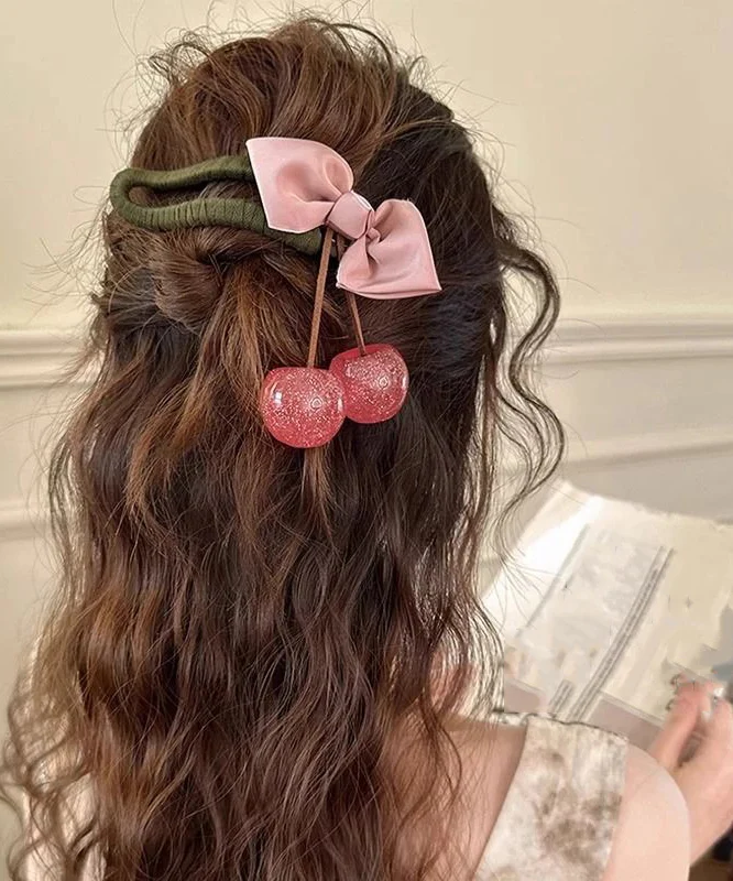 Chinese Style Green Plastics Cloth Cherry Hairpin