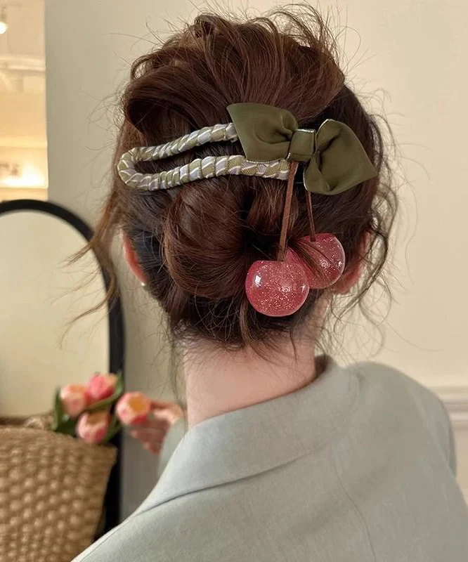 Chinese Style Green Plastics Cloth Cherry Hairpin