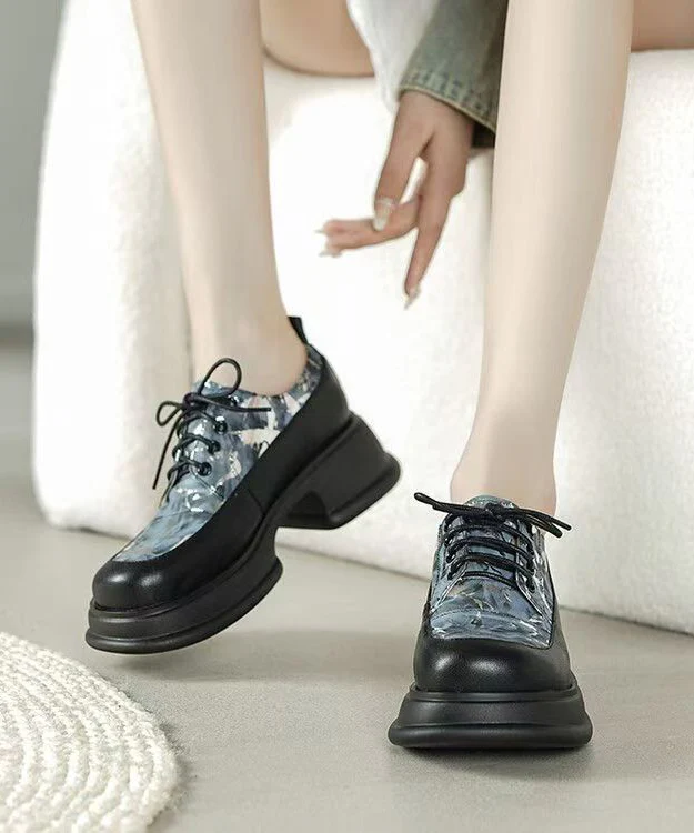 New Platform Loafers For Women Red Cowhide Leather Lace Up