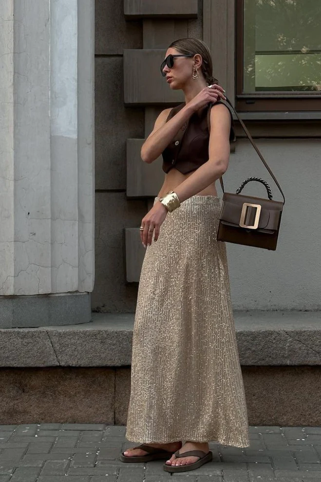 Glitter Sequin A-Line Midi Skirt