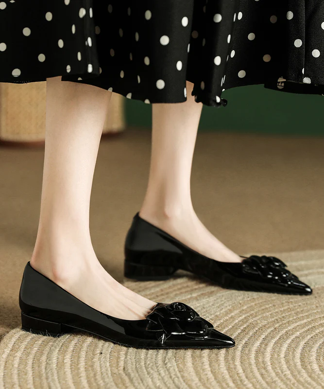 Red Women Floral Splicing Flat Feet Shoes Pointed Toe