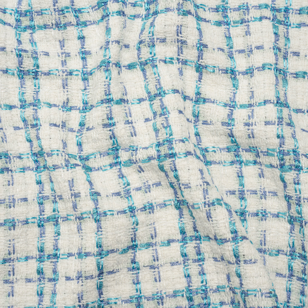 Metallic Boucle Tweed - Country Blue, Turquoise and White Plaid - Deadstock - Joann Fabrics