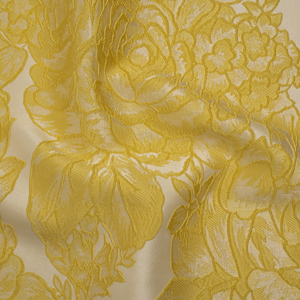 Polyester Brocade - Yellow and White Cabbage Roses - Joann Fabrics