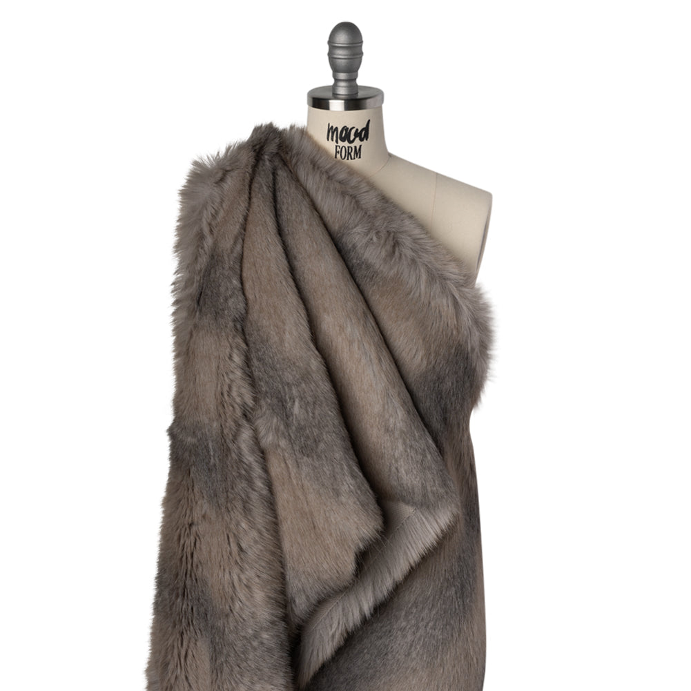 Plush Three-Tone Long Pile Recycled Polyester Faux Fur - Gray, Tan and Charcoal Soft Stripes - Joann Fabrics