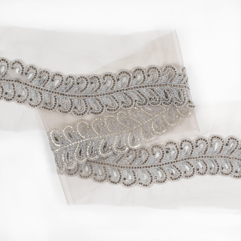 Gray Fancy Beaded Rhinestone Trim - 2