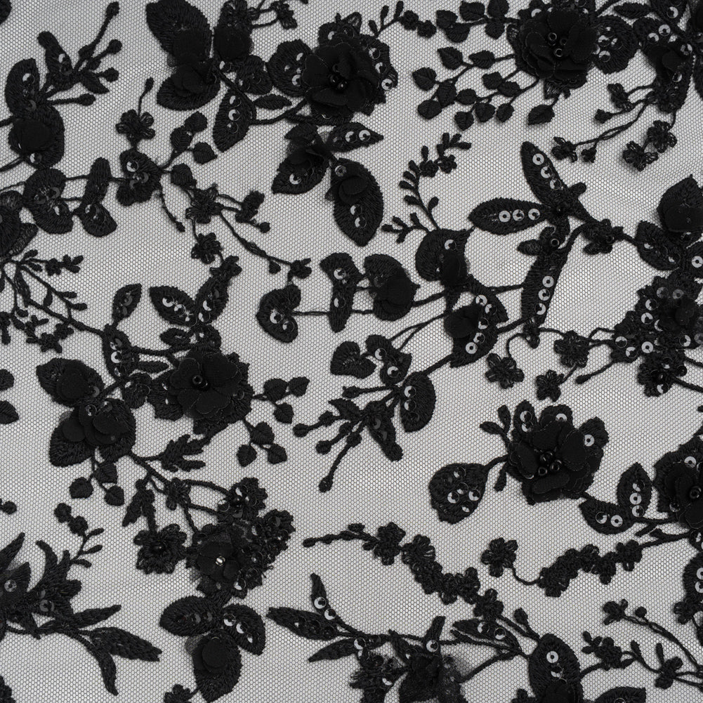 Embroidered 3D Lace with Beads and Sequins - Black Rose Bushes - Joann Fabrics