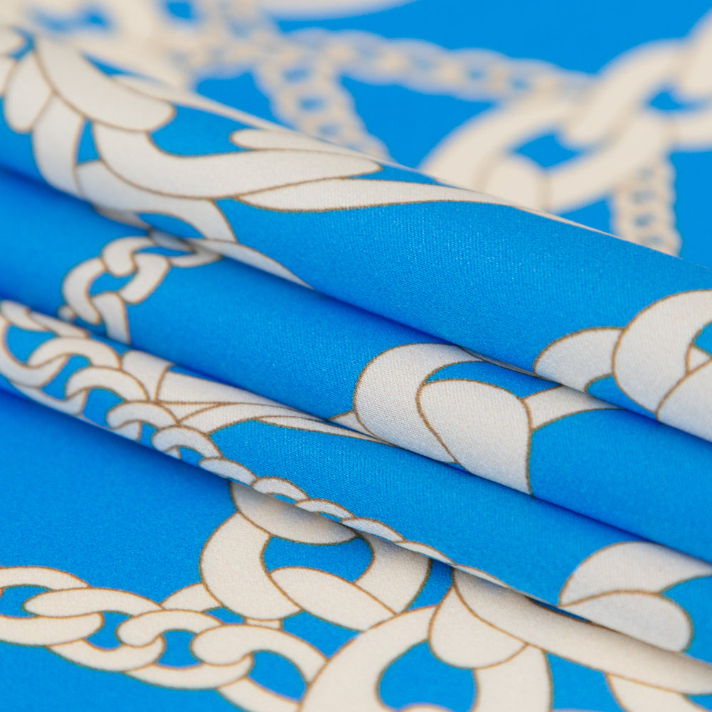 Mood Exclusive Italian Light Blue and Oatmeal Chains Digitally Printed Silk Charmeuse - Joann Fabrics