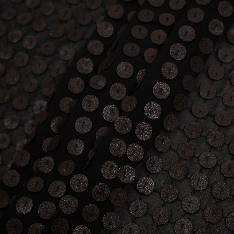 Black and Brown Circular Sequined Novelty Polyester Woven - Joann Fabrics