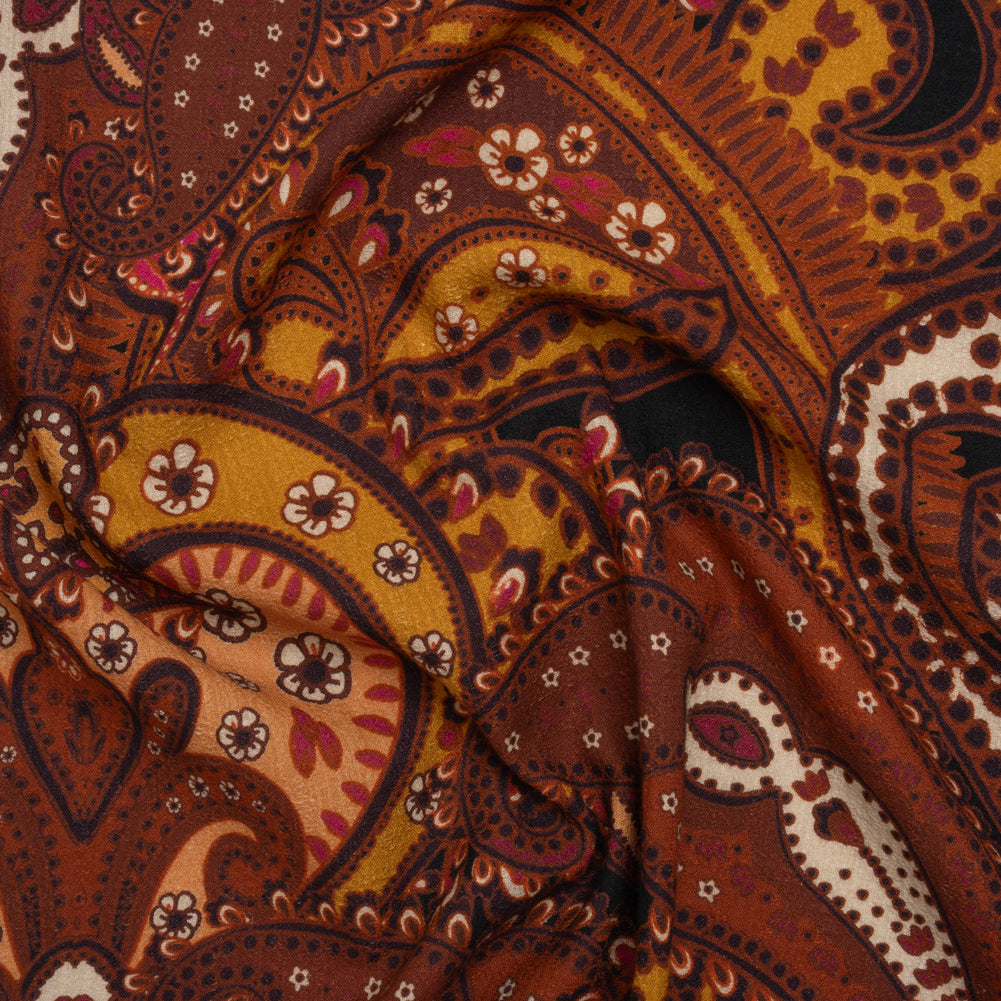 Slubbed Gauzy Cotton Woven - Brick Red, Dark Peach and Golden Ochre Paisley - Mood Exclusive Spice Market Print - Joann Fabrics