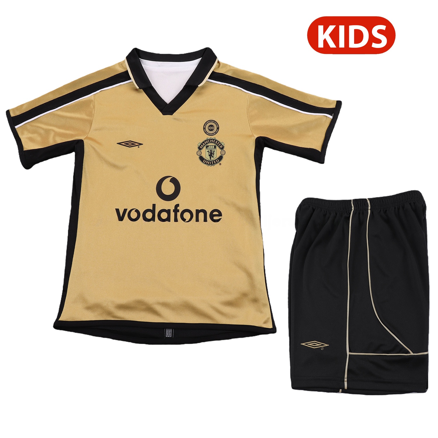 Retro Manchester United 2001-02 100th Centery Kids Kit - Yellow - UnitedFutballJersey