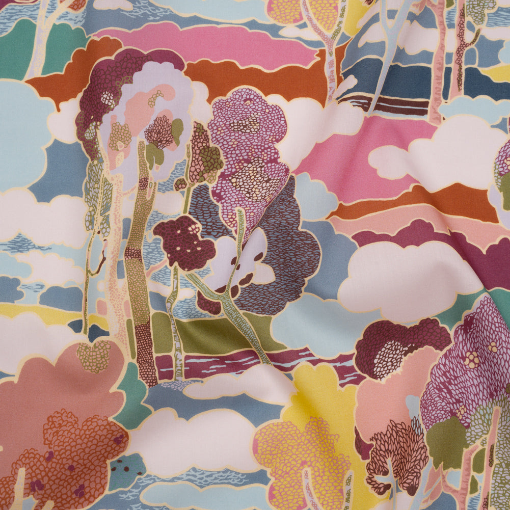 Liberty Fabrics Tana Lawn® - Prospect Road Multi Pastel - Pink, Blue and Green Tree Filled Landscape - Joann Fabrics