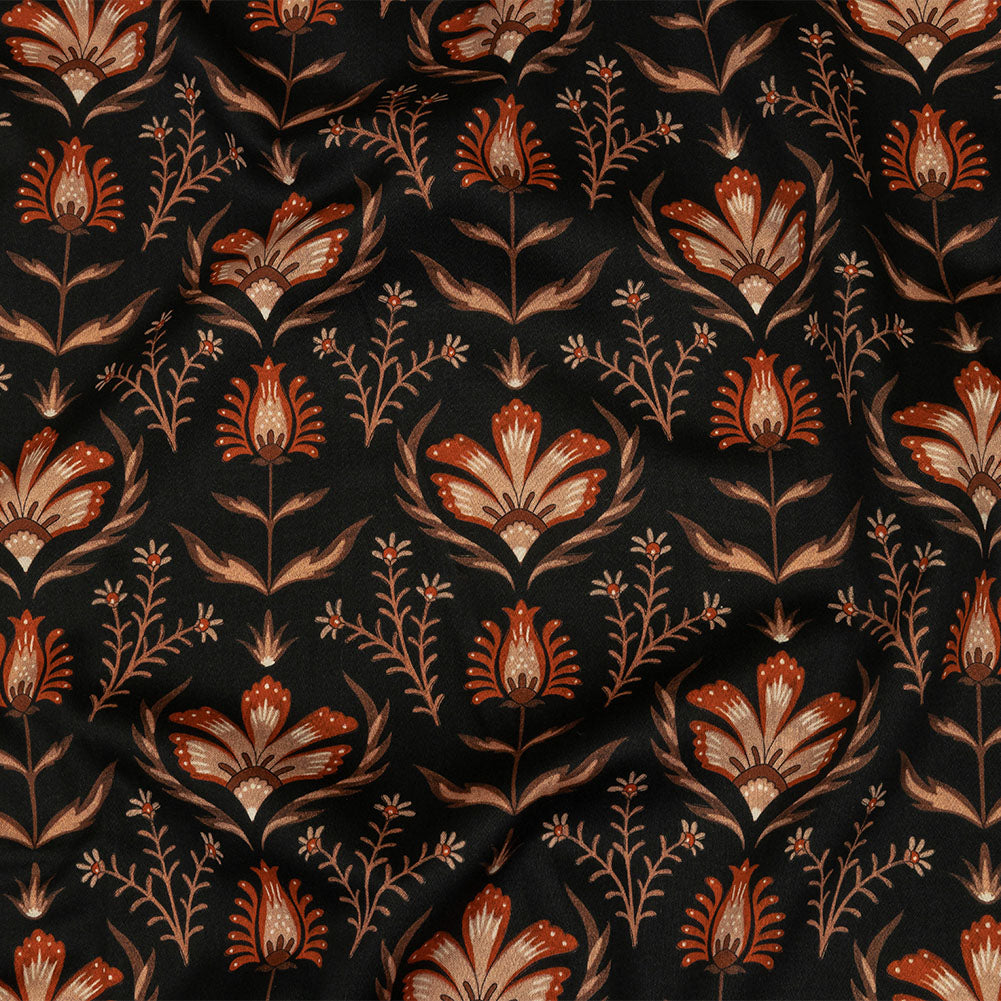 Stretch Cotton Sateen - Black and Orange Floral - Watching the Fire Print - Mood Exclusive Rockland Collection - Joann Fabrics
