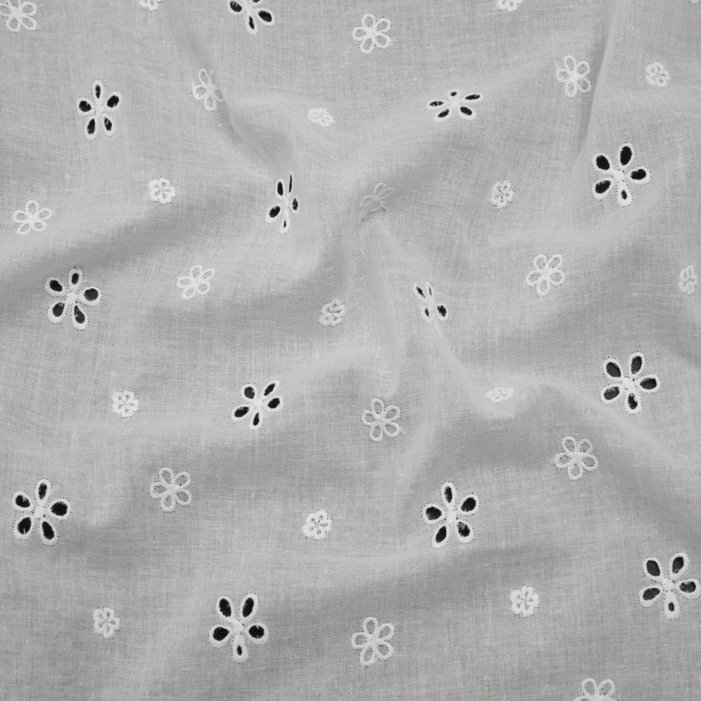 Embroidered Eyelet Cotton Voile - White Floating Flowers - Naomi Collection - Joann Fabrics