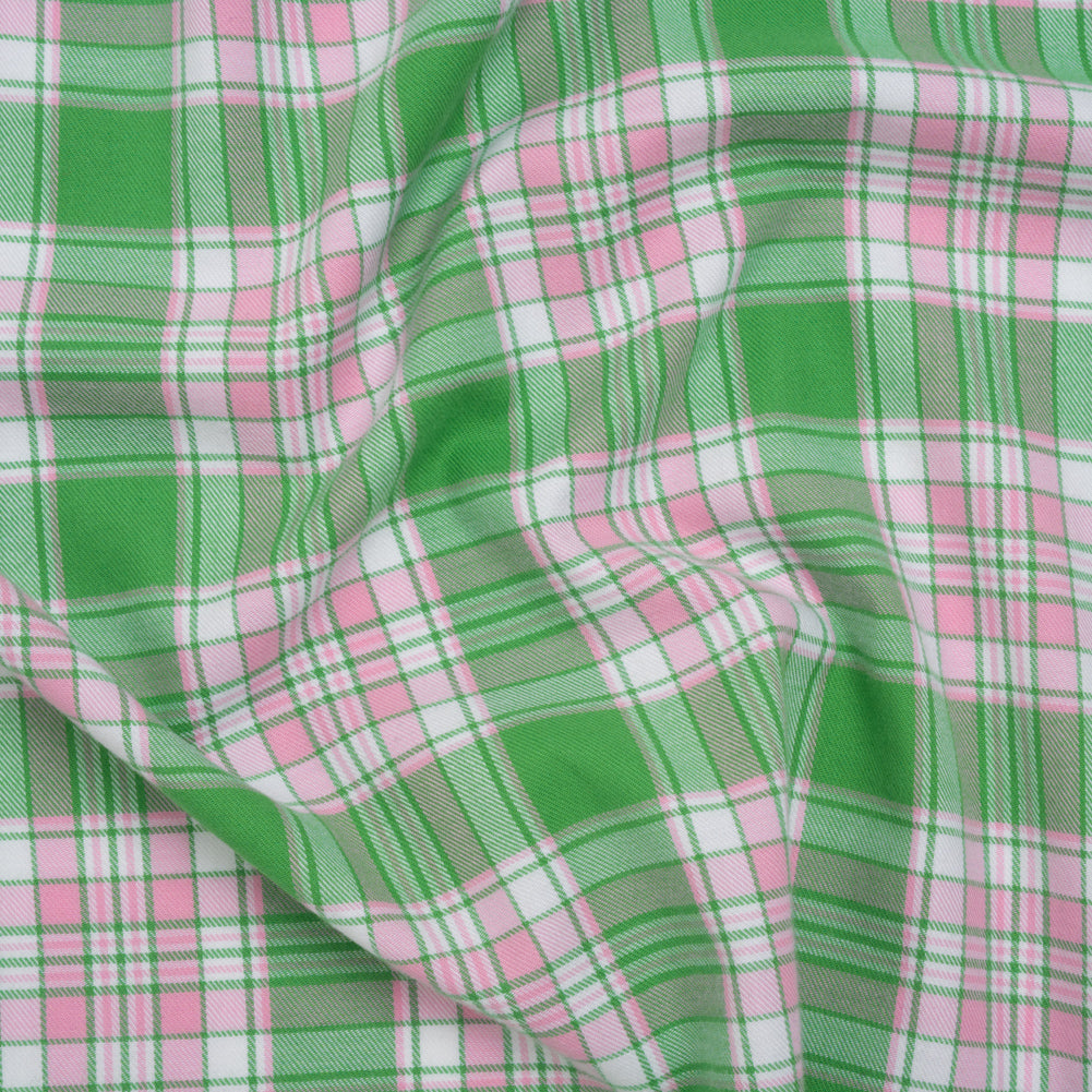 Lightweight Cotton Twill Flannel - Baby Pink, Kelly Green and White Plaid - Deadstock - Joann Fabrics