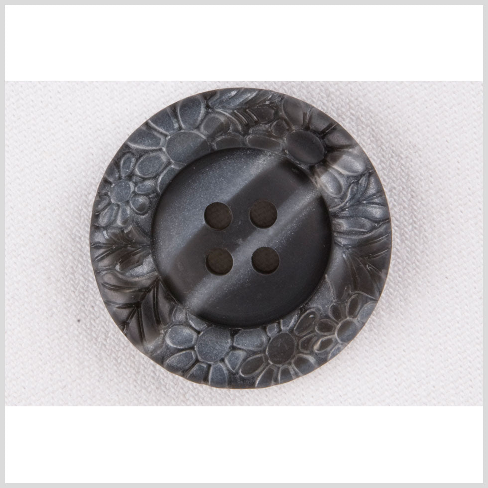 Plastic 4-Hole Button - 32L/20mm - Dark Gray Streaked Floral Embossed Rim - Joann Fabrics