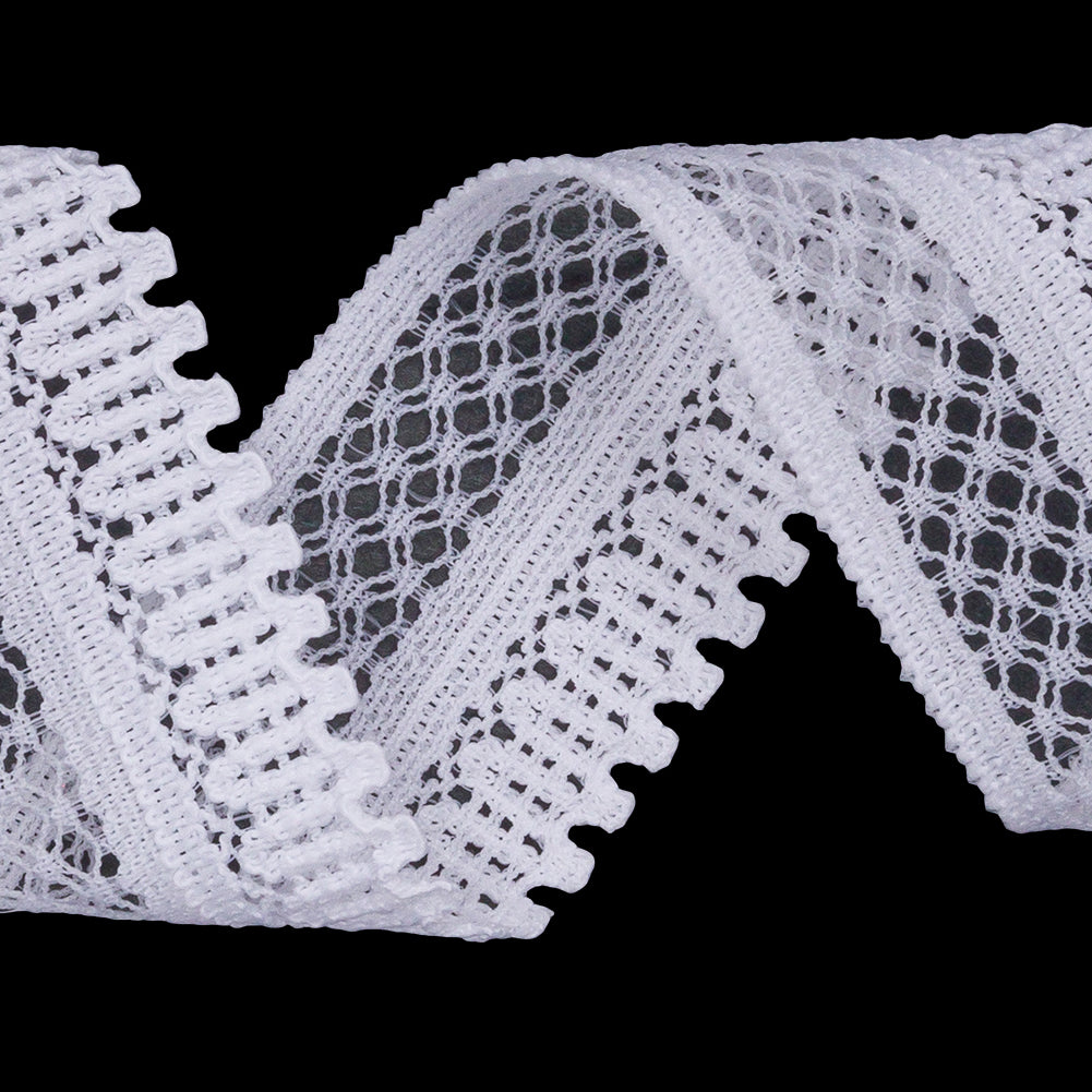 White Latticework and Scallops Stretch Lace Trim - 1