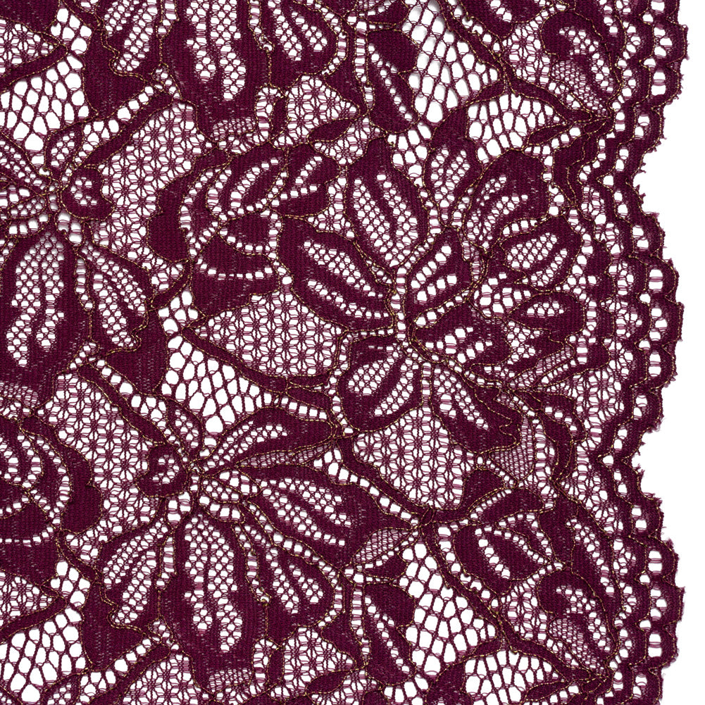 Stretch Metallic Corded Lace with Finished Edges - Dark Purple and Gold Tropical Blossoms - Ottilie Collection - Joann Fabrics