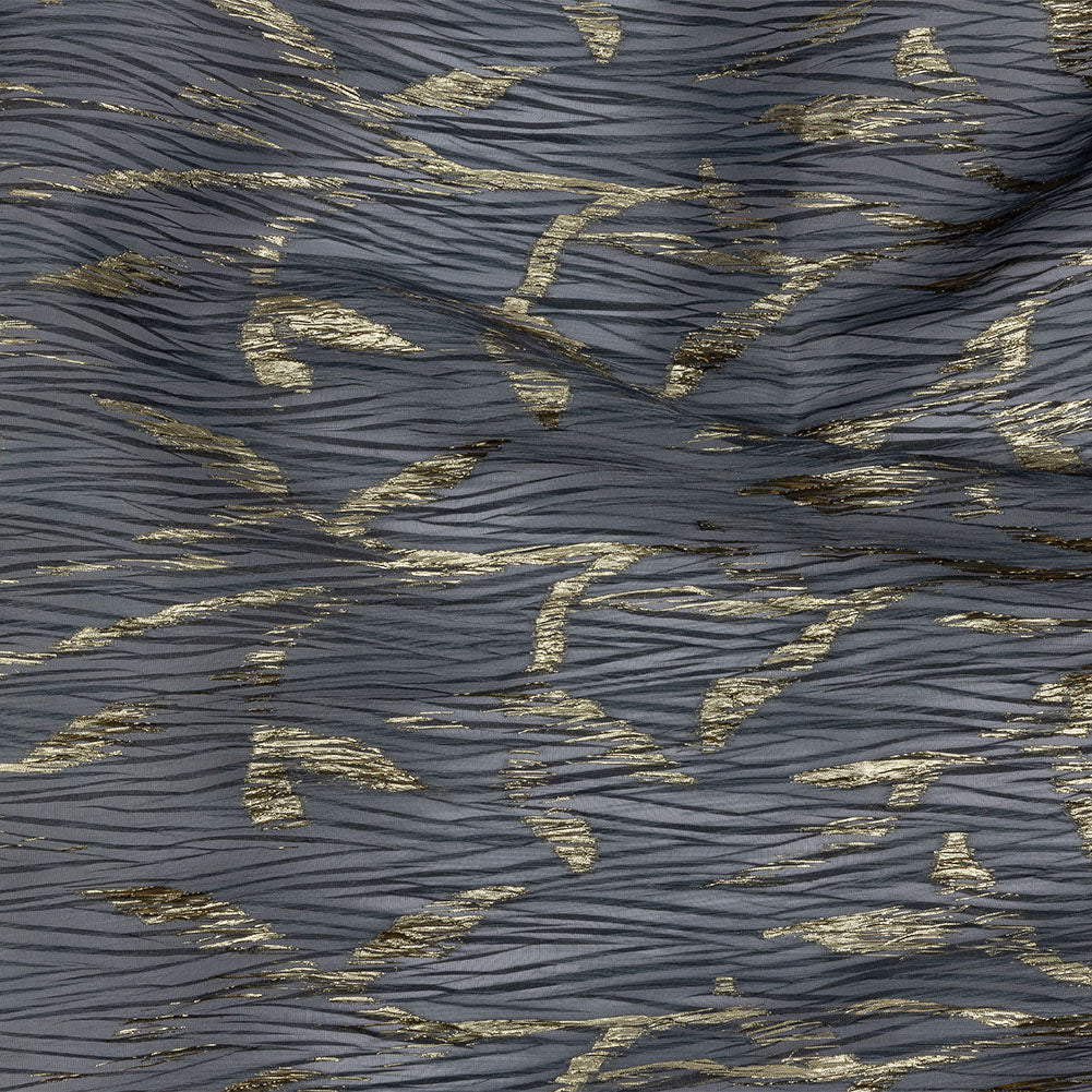 Metallic Gold and Steel Leafy Stems Luxury Plisse Brocade with Scalloped Edges - Joann Fabrics