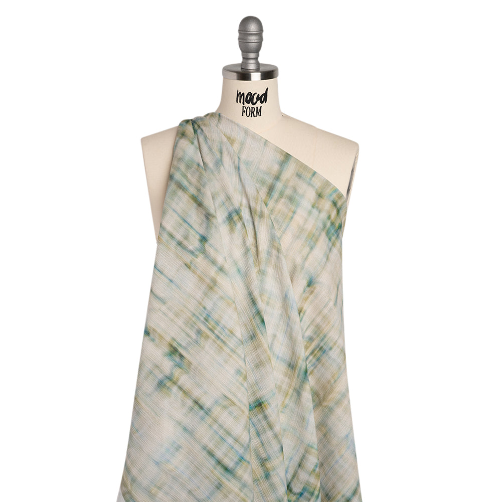 Slubbed Gauzy Cotton Woven - Cream, Turquoise and Olive Green Tie Dye - Mood Exclusive Sunlit Swale Print - Joann Fabrics