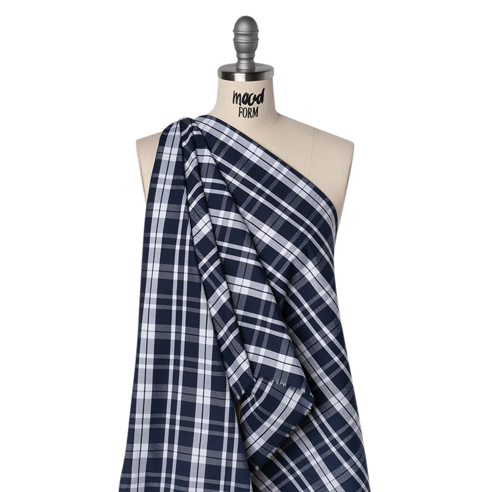Cotton Oxford Shirting - Dark Blue and White Plaid - Deadstock - Joann Fabrics