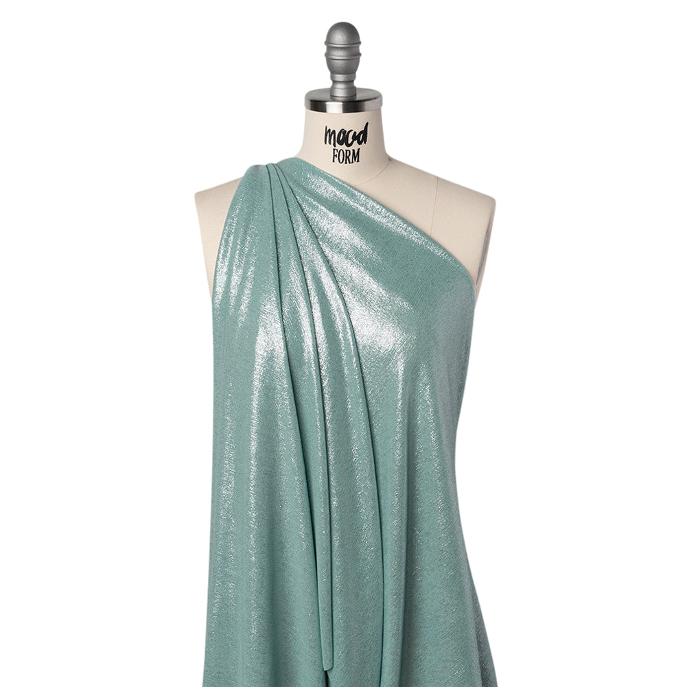 Metallic Foiled Uneven Stretch Rib Knit - Silver on Mint - Estelle Collection - Joann Fabrics