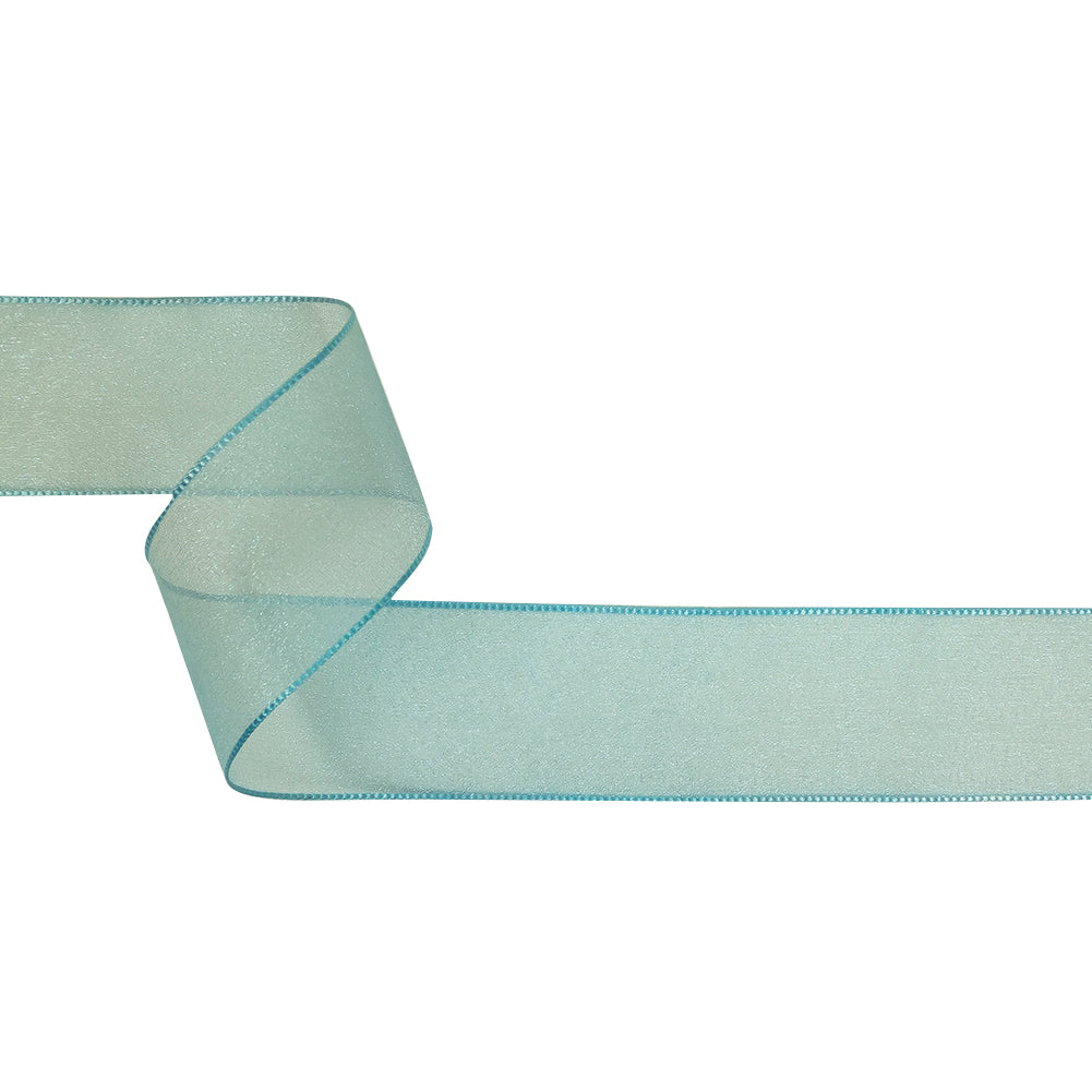 Sky Blue Shimmering Organza Ribbon with Woven Edges - 1.5