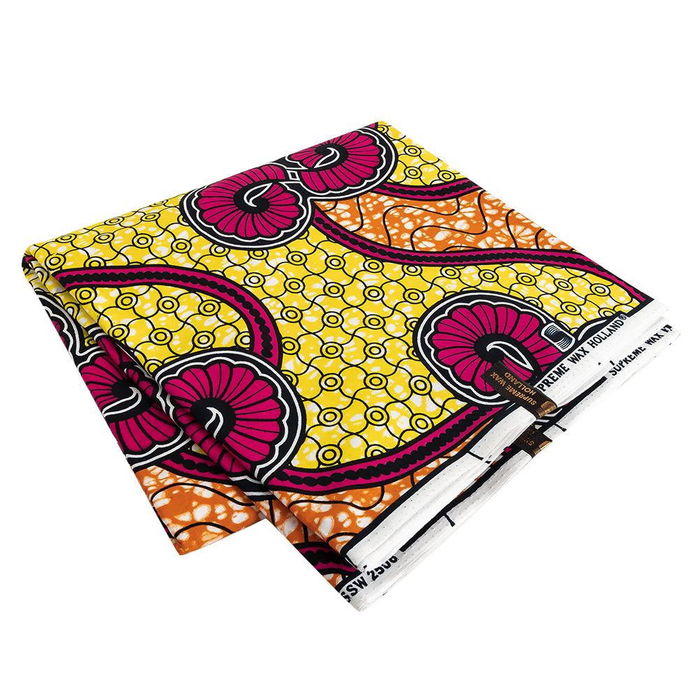 Pink, Lemon and Orange Spirals and Abstract Cotton Supreme Super Wax African Print - Joann Fabrics