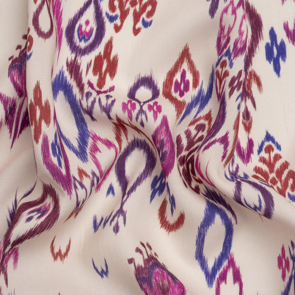 Tencel Woven Print - Magenta, Purple and White Fanciful Ikat Florals - Mood Exclusive Raindrops on Roses - Joann Fabrics
