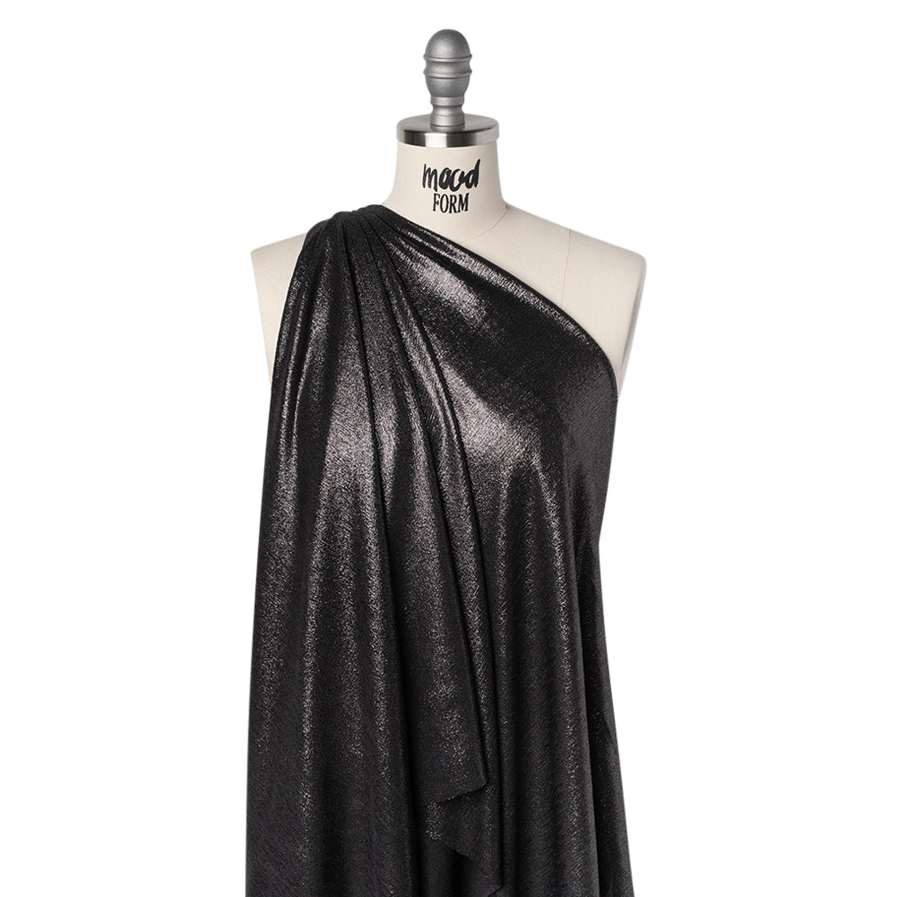 Metallic Foiled Uneven Stretch Rib Knit - Charcoal on Black - Estelle Collection - Joann Fabrics