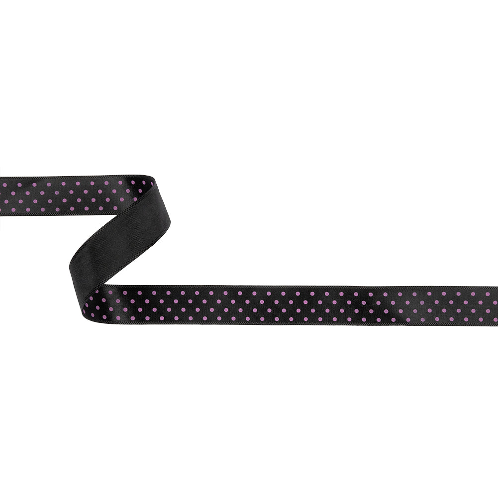 Black and Purple Polka Dot Satin Ribbon - 0.625