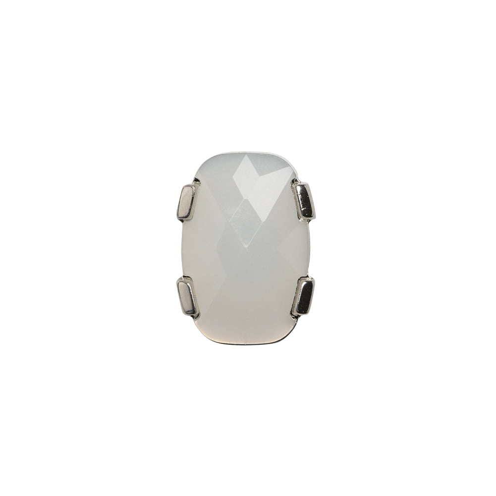 Plastic Shank Back Button - Semi-Translucent White and Metallic Silver Faceted Rounded Rectangle - 24L/15mm - Joann Fabrics