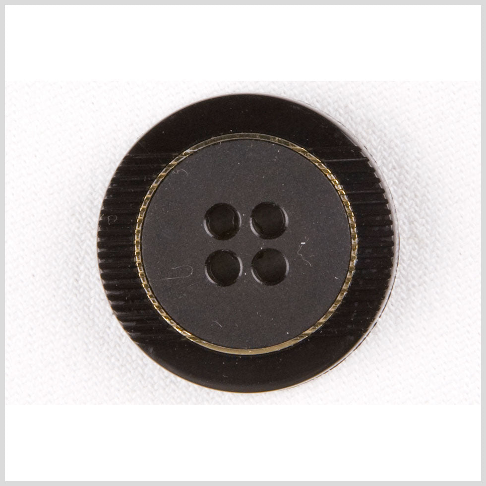 Plastic 4-Hole Button - 44L/28mm - Black Ribbed Rim and Gold Inlay - Joann Fabrics