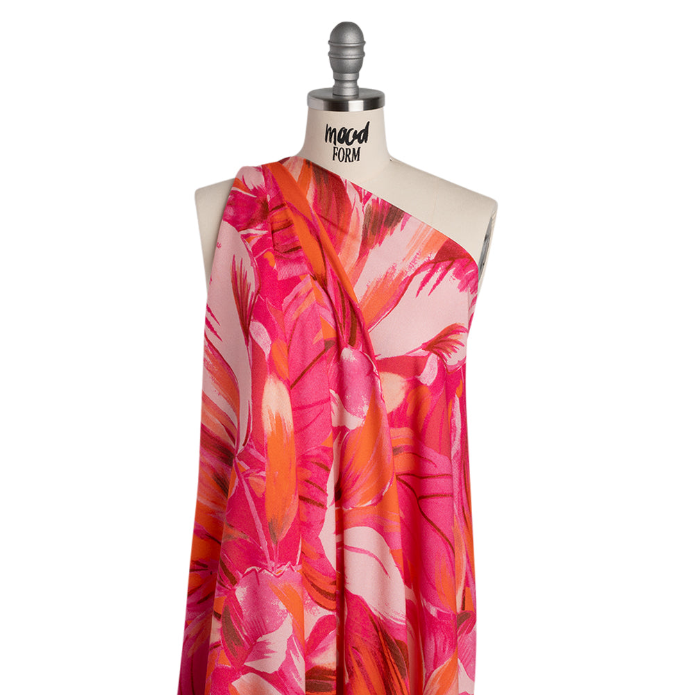 Viscose Crepe - Hot Pink and Orange Painterly Florals - Mood Exclusive August Augury Print - Joann Fabrics