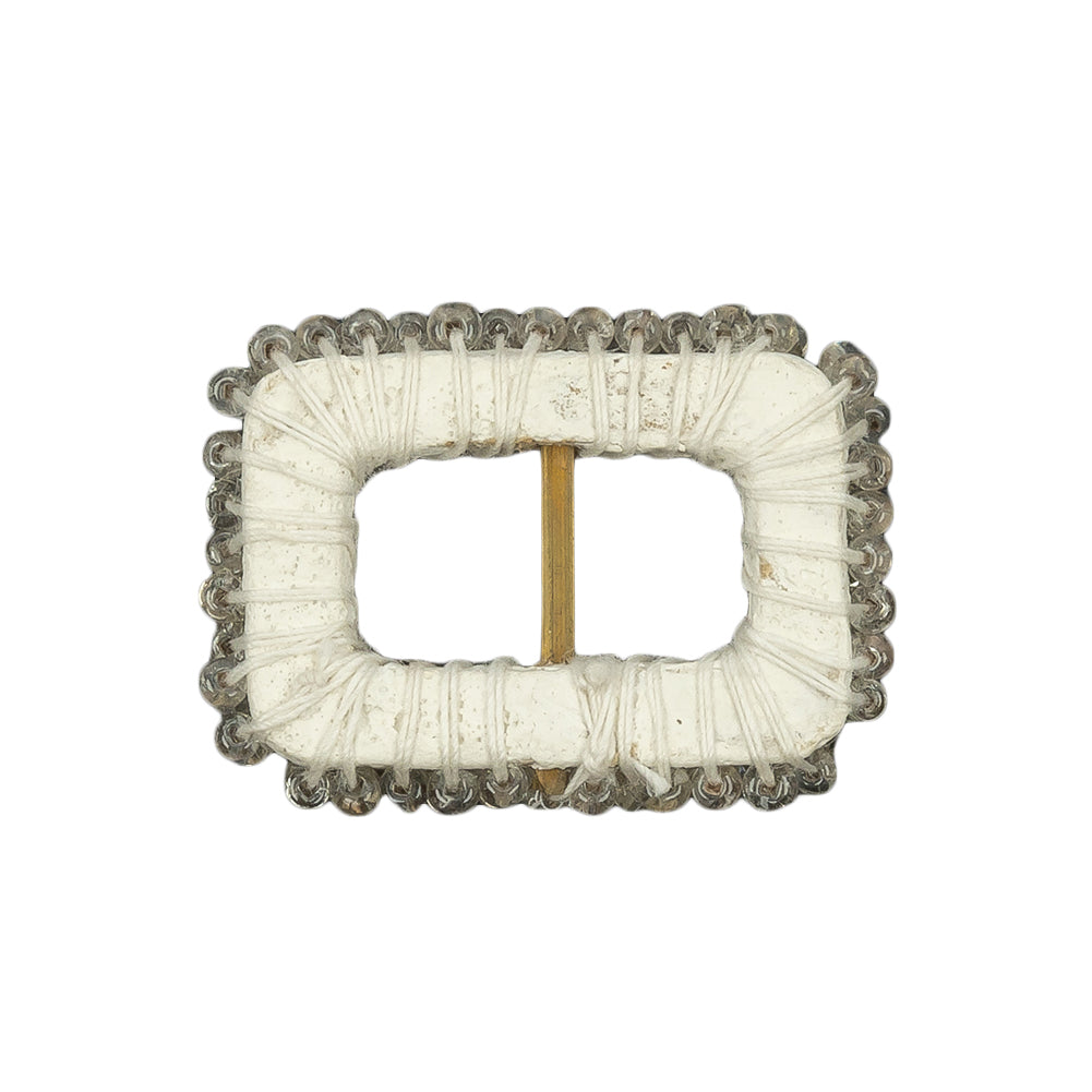 Vintage Silver Lined Beaded Rectangular Slider with Brass Bar- 0.875