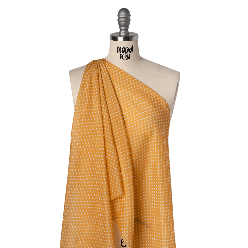 Silk and Cotton Voile Print - Saffron Yellow and White Polka Dots - Deadstock - Joann Fabrics