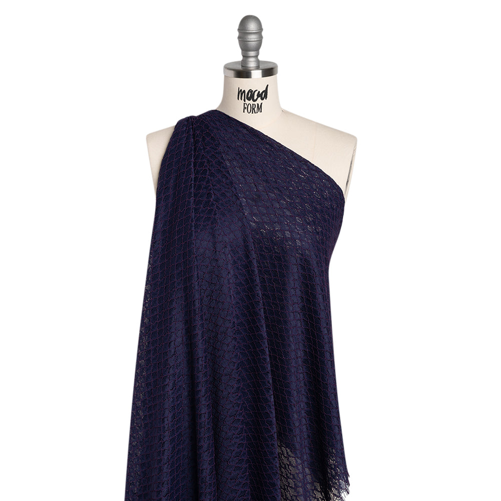 Corded Lace with Finished Eyelash Edges - Navy and Purple Diamond Lattice - Joann Fabrics