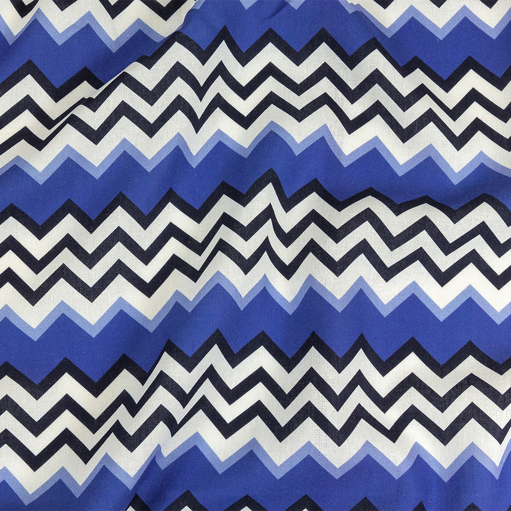 Linen and Rayon Woven - Blue and Black Zig Zags - Blues Night Print - Mood Exclusive Indigo Collection - Joann Fabrics