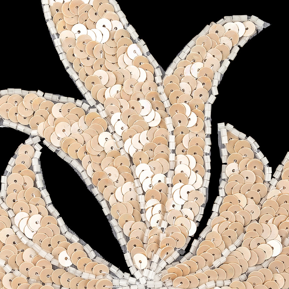 Vintage Peach Bellini Satin Beaded and Sequins Leaf Motif Applique - 5.125