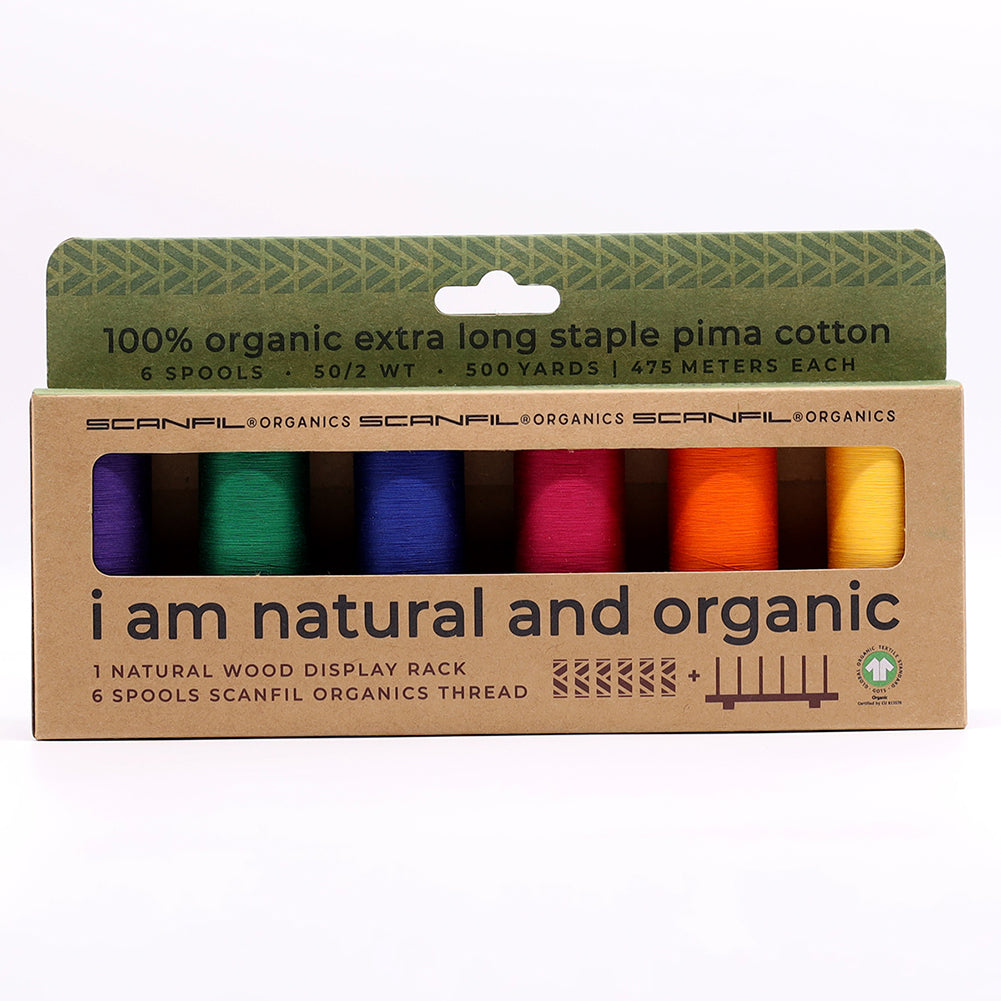SCANFIL® 50wt Organic Pima Cotton Thread Set - 6ct 500yd Spools & Wood Rack - Jewel Tones - Joann Fabrics