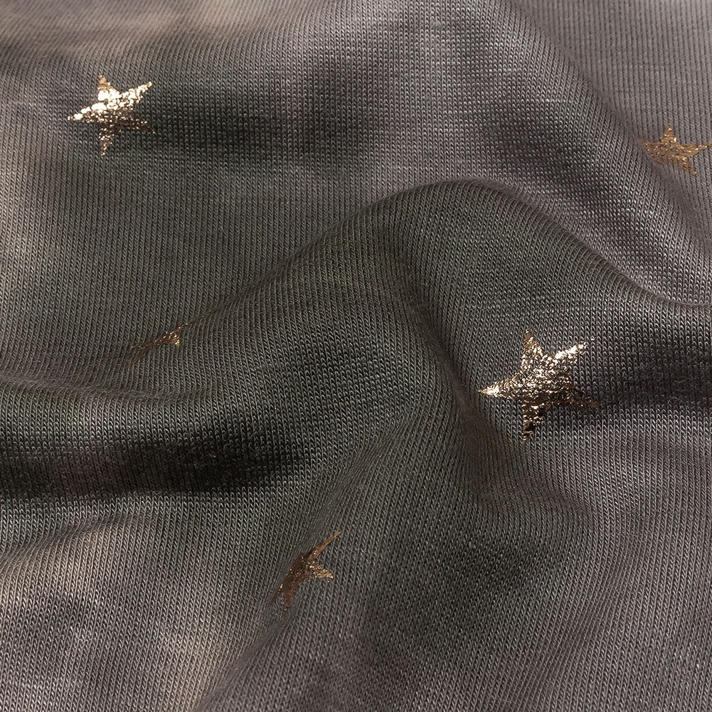Pink, Olive and Metallic Gold Foiled Stars Stretch Rayon French Terry - Joann Fabrics