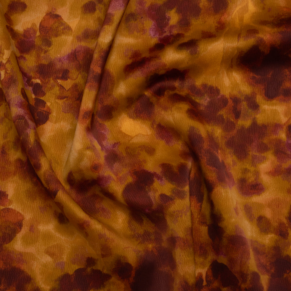 Stretch Polyester Crepe Back Satin - Burgundy and Gold Floral Impressions - Designer Deadstock - Joann Fabrics