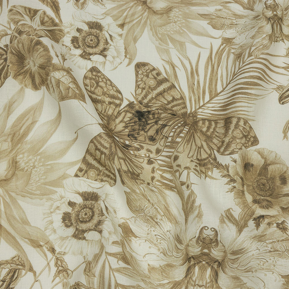 Dark Beige and White Butterfly Garden Medium Weight Linen Woven - Joann Fabrics