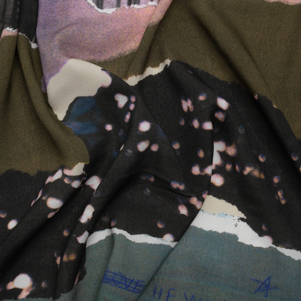 Sustainable Viscose Crepe Print - Dark Gray and Lavender Torn Photos Collage - Mood Exclusive What About Always - Joann Fabrics