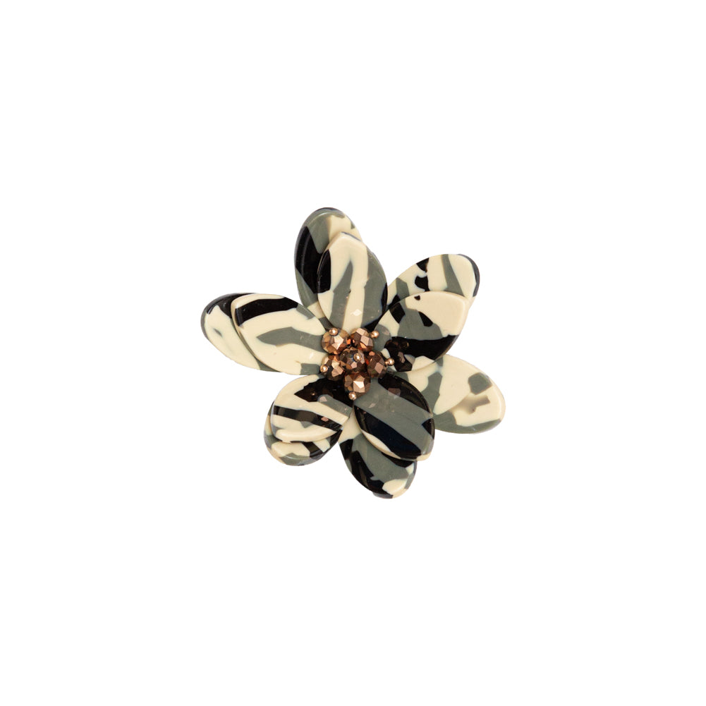 Italian Capulet Olive and Reed Yellow Tortoise Flower Applique with Beaded Core - 2.75