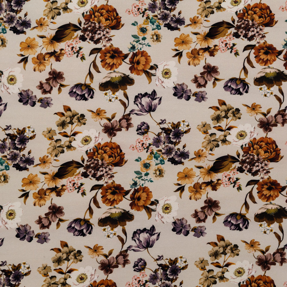 Stretch Polyester Crepe - Cream and Rust Floral - August Rush Print - Mood Exclusive Harvest Collection - Joann Fabrics