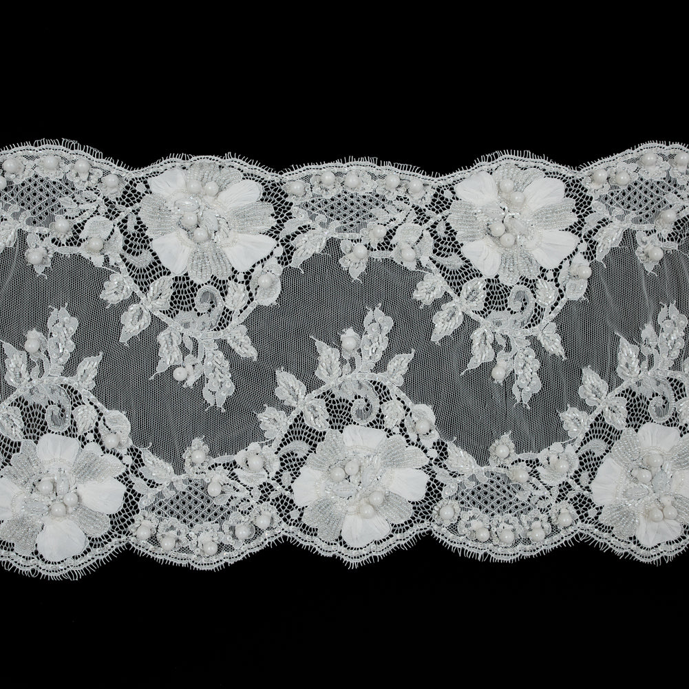 White Fancy Beaded Lace Trim - 10