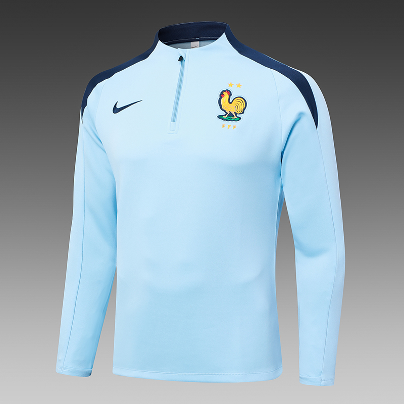 2024-2025 France Half-Pull Training Suit Baby Blue Football Shirt Set
